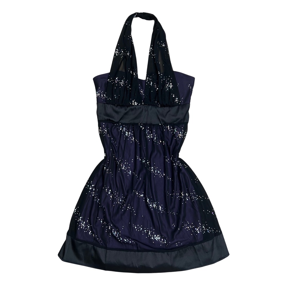 Vtg mini dress Black purple‎ Rhinestone Halter FairyGrunge whimsigoth M y2k